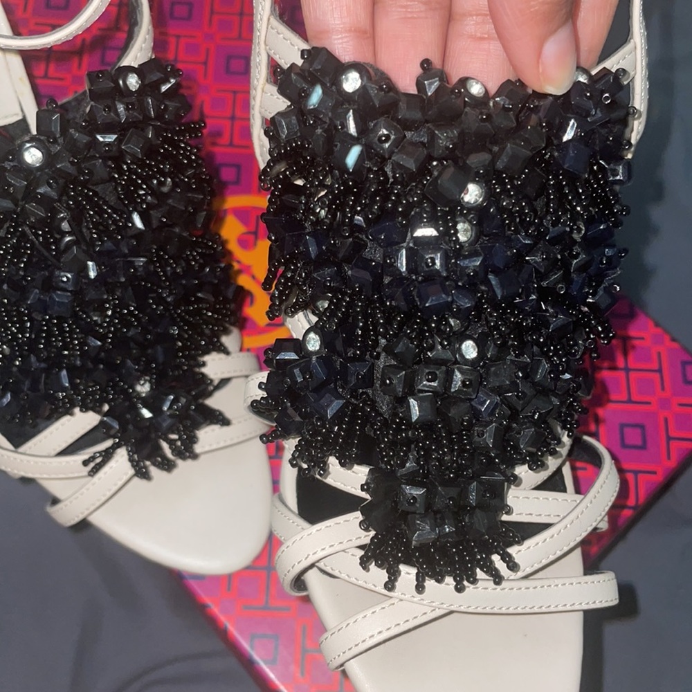 Zara Pink Black Bead and Crystal Strappy High Heel Sandals - Picture 13 of 17